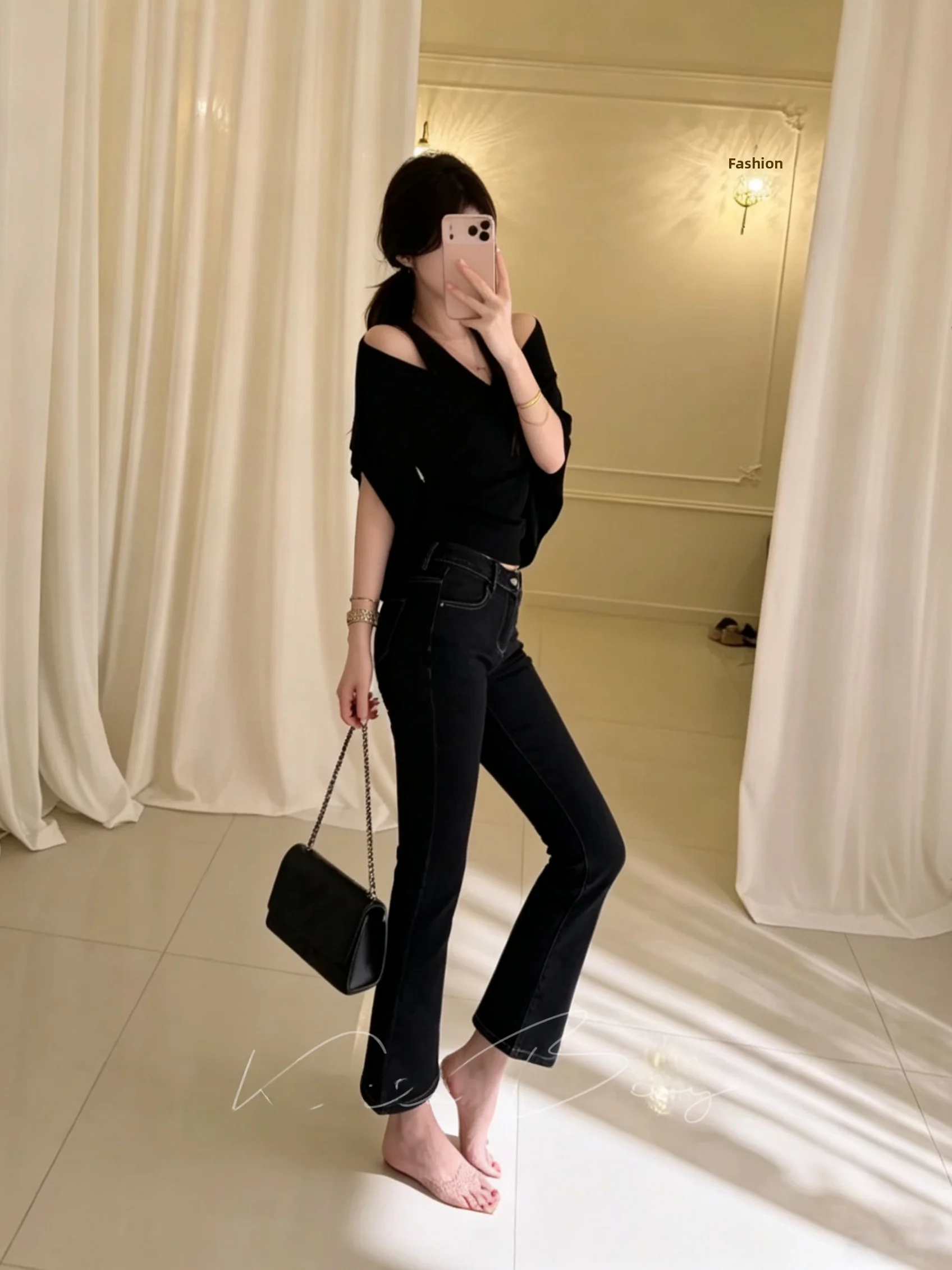 High Waist Super Versatile Comfortable Elastic Bootcut Jeans Ladies High Elasticity Bootcut Denim Pants Hip Enhancing