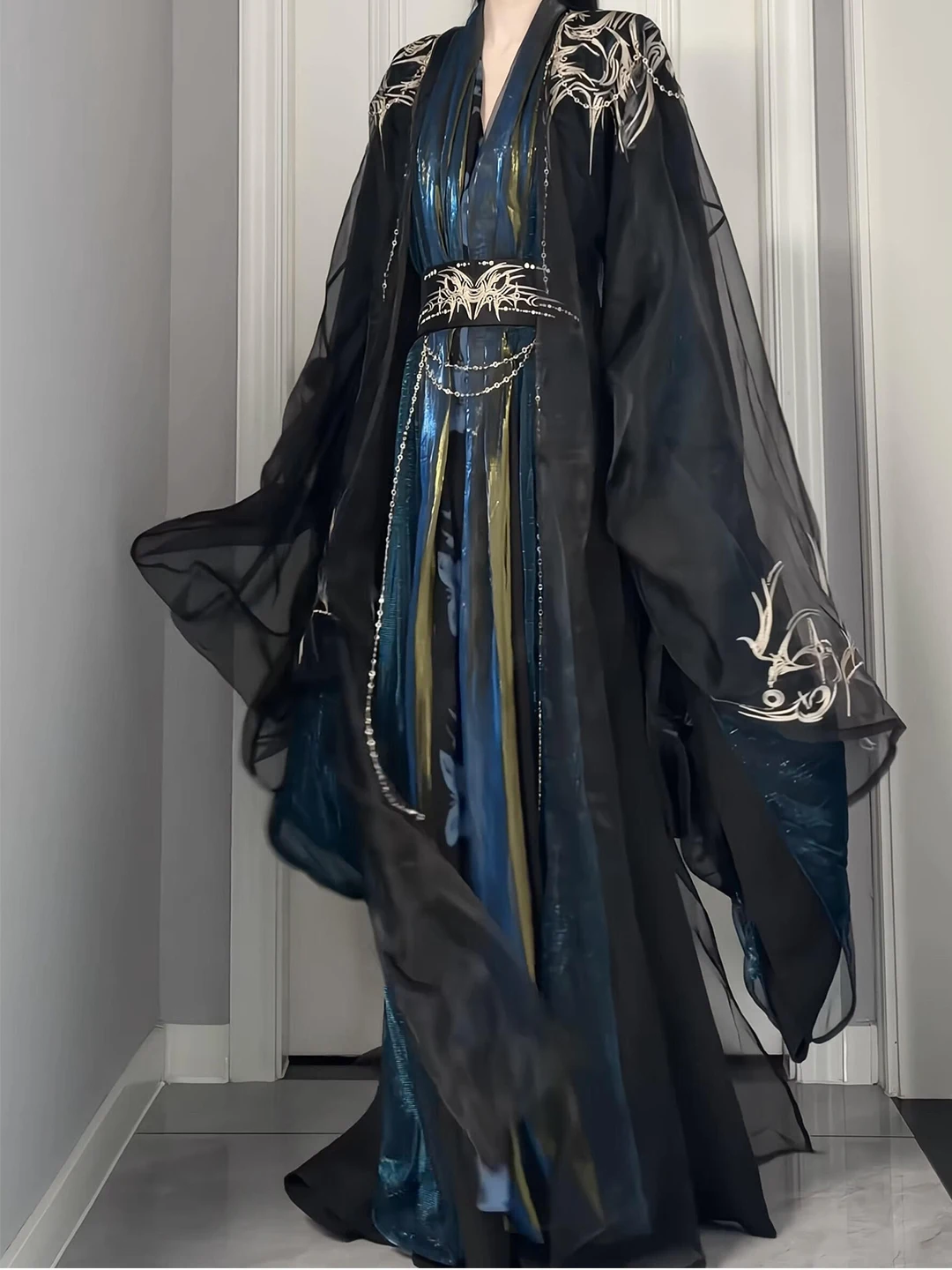 Dark Embroidered Hanfu Set for Women Spring Outerwear Martial Arts Cosplay Costume Female Model Fashionable Traditional Chine...