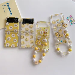 Oil Painting Flower Laugh Face Phone Case for Samsung Galaxy ZFlip6 4 3 Hard Cover for ZFlip5 Zflip4 Solid Shell Bracket