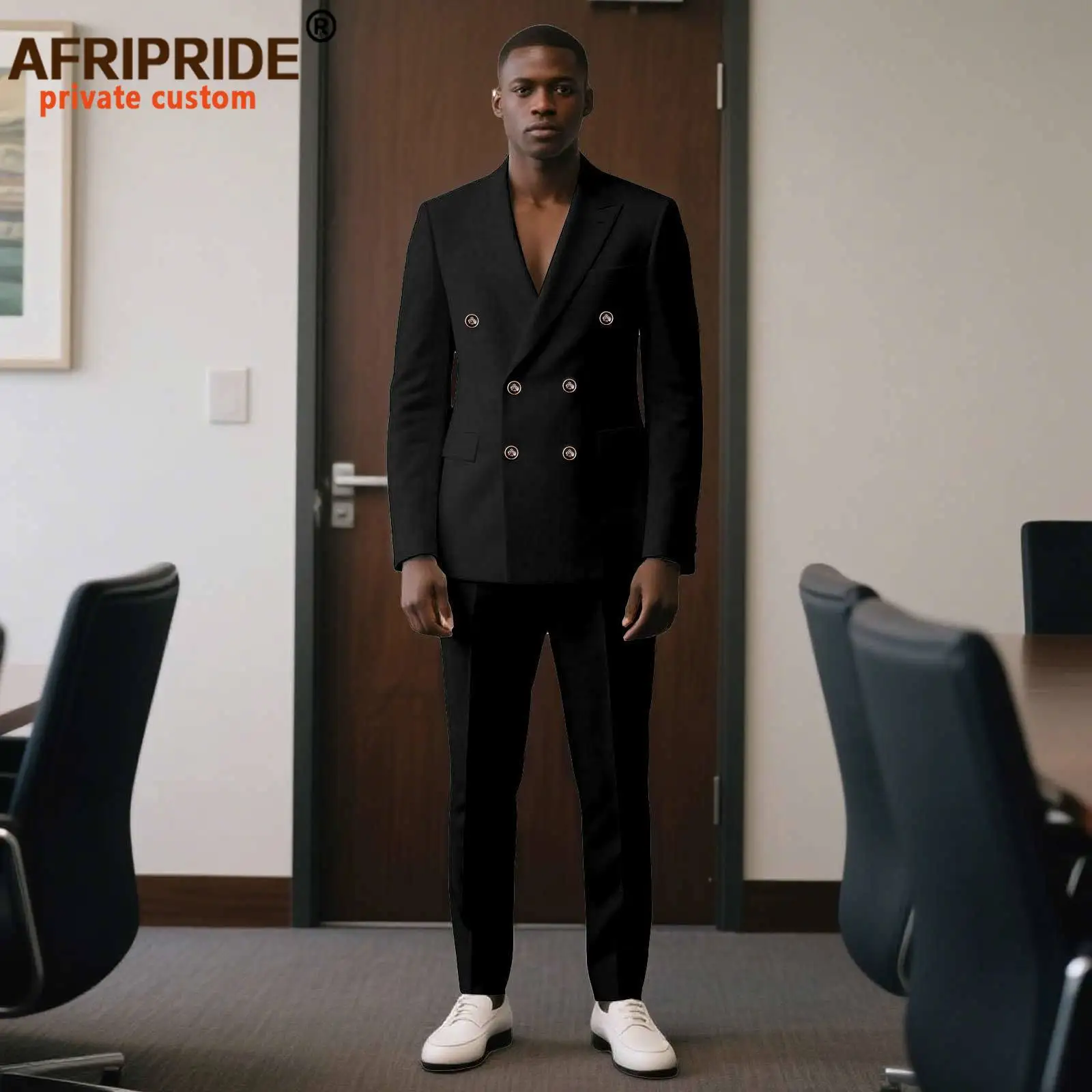 African Suits for Men Slim Fit Embroidery Double Breasted Jacket and Pants 2 Piece Set Dashiki Outfits for Wedding 2516068