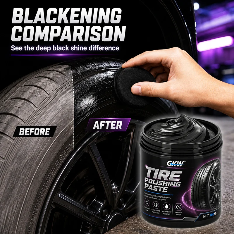 Upgraded Tire Polish Paste - Fast Black Shine Restoration, Long-Lasting Care Extends Tire Life, Black Gloss Coating, Anti-Aging