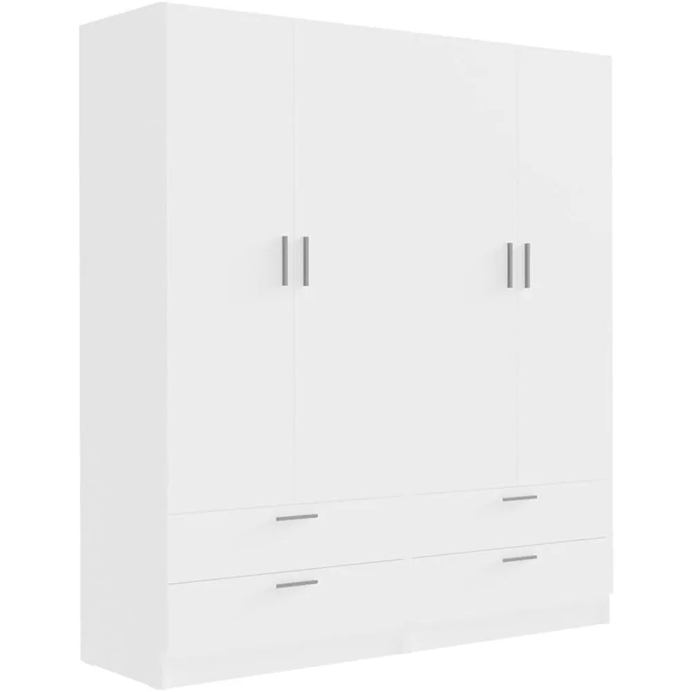 

4 Doors 4 Drawers Storage Cabinet Wardrobe with Shelves and Hanging Space 63" L Wooden Armoire Closet Organization Unit for