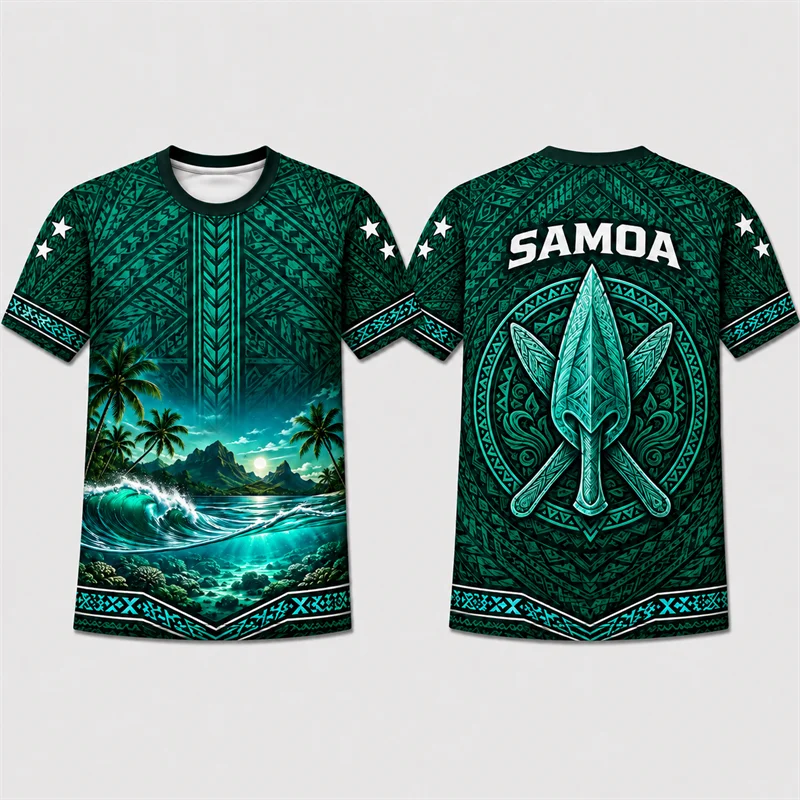 Fashion Samoa Tribal Style T Shirts For Men Trendy Polynesian Traditional Tattoo Pattern T-shirts Loose Streetwear Sports Jersey