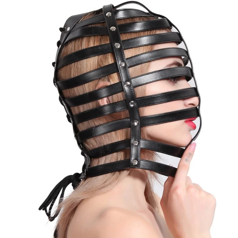 Costumes gothiques en cuir réglable pour hommes et femmes, équipement de sauna, capuche de bondage à bretelles crépues, fétiche, cosplay d'Halloween, masque de tête