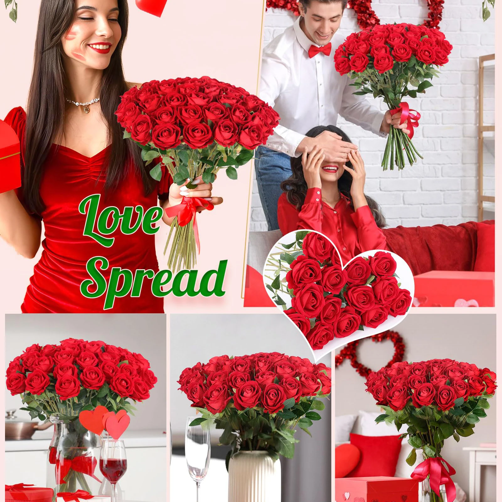 36-120Pcs Artificial Roses Velvet Silk Roses Red Roses Fake Rose for Wedding Decor Valentine\'s Day Mohter\'s Day Bridal Bouquet