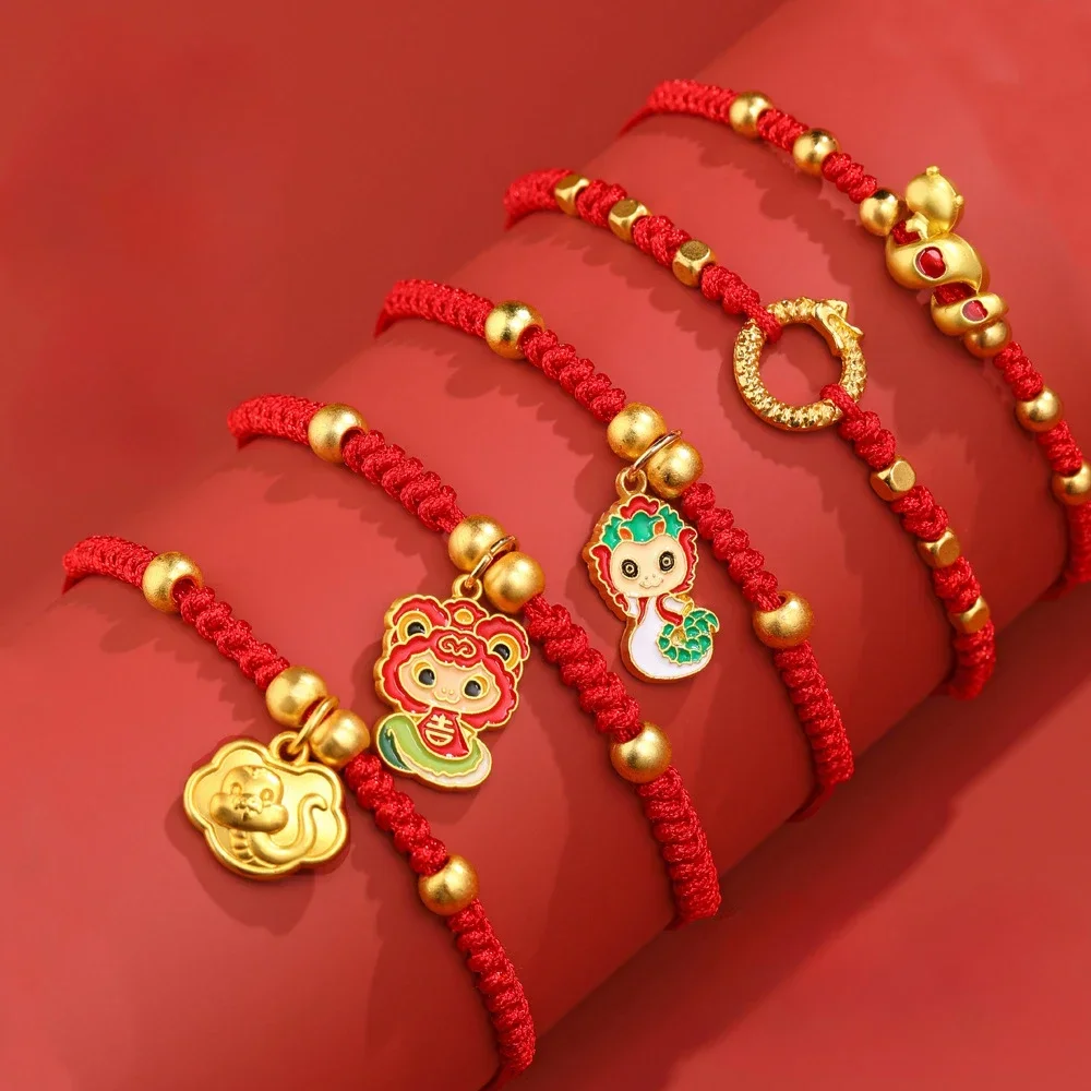 Snake Year Red String Bracelet for Women Men Cute Zodiac Snake Charm Braided Rope Chinese Feng Shui Amulet Lucky Bracelets2025