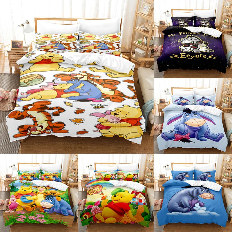 Disney Winnie The Pooh Eeyore Bedding Suit Quilt Cover 3D Printed Bedroom Bed Cover Bedclothes 2/3pcs Anime Room Decoration Gift