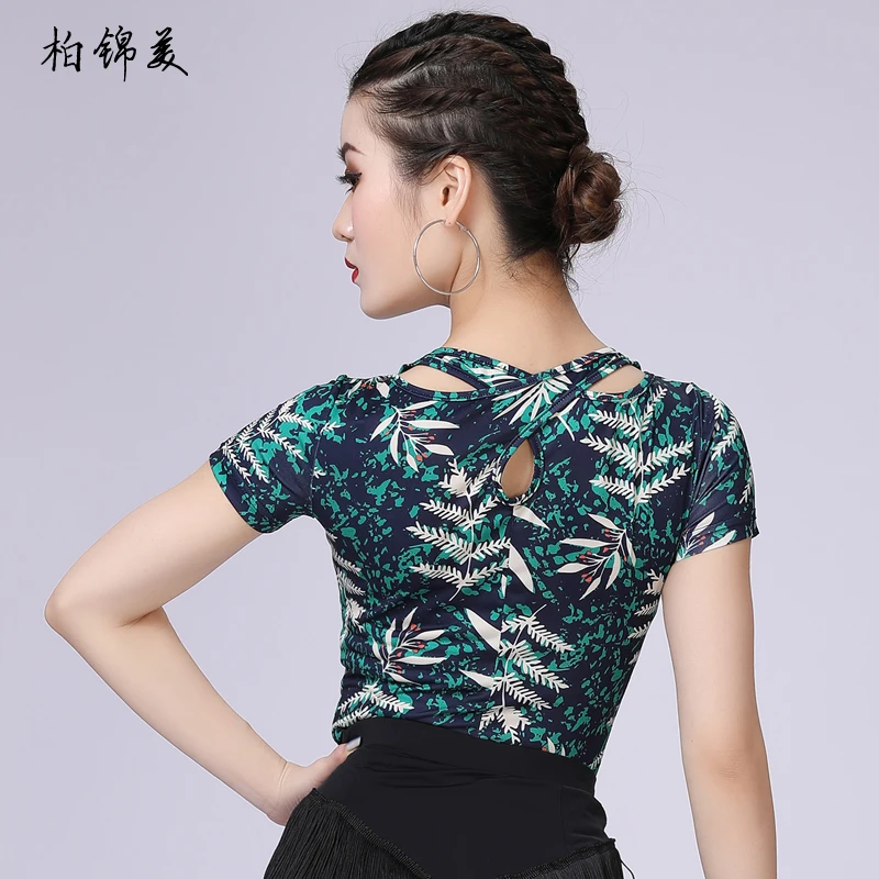 Latin dance top female adult clothing new short-sleeved sexy backless competition training dress performance modern dance