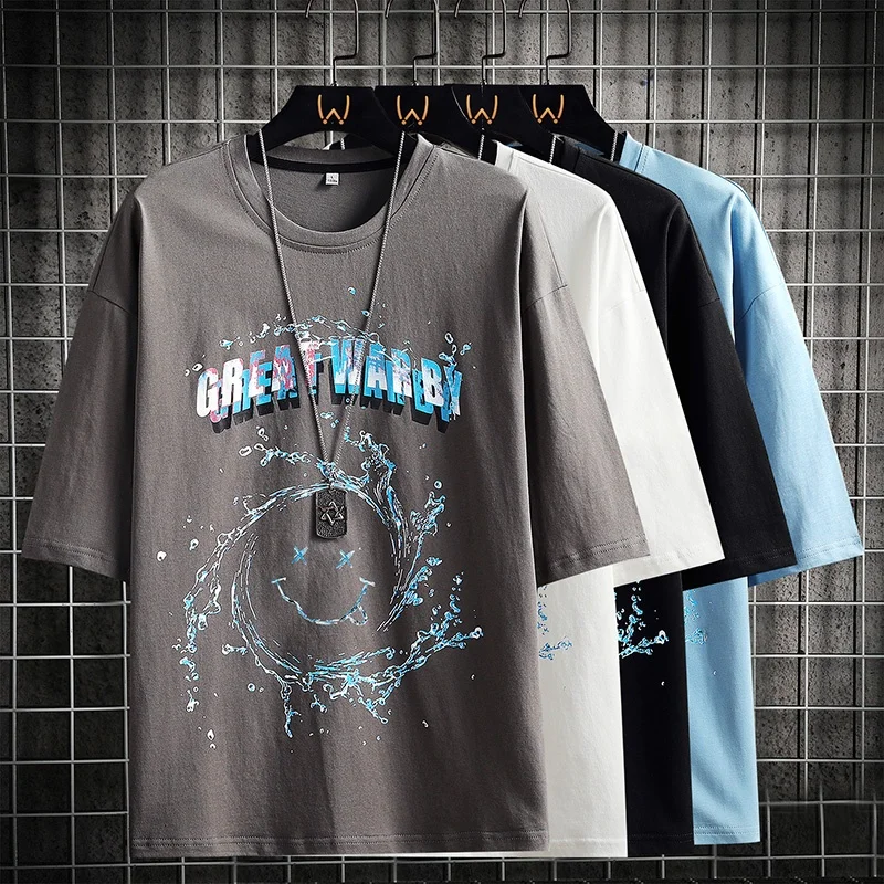 

Summer New High Street Men's Trendy Loose ort Sve T-irt Five Sve Student Korean Sle Casual Top Youth Faion