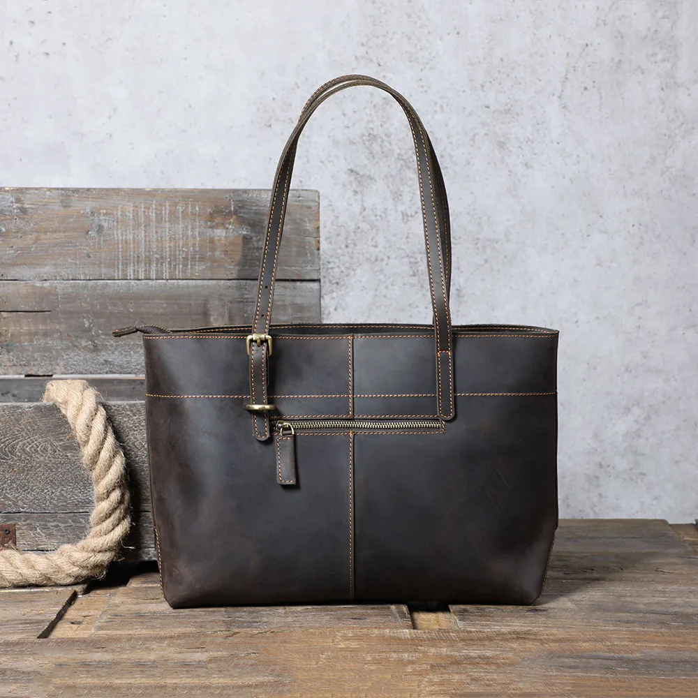 S.WORKER Vintage Echtleder Herren-Tragetaschen Aktentaschen Laptoptaschen Crazy Horse Leder Schulterhandtasche Italienisches Rindsleder – Detail 6
