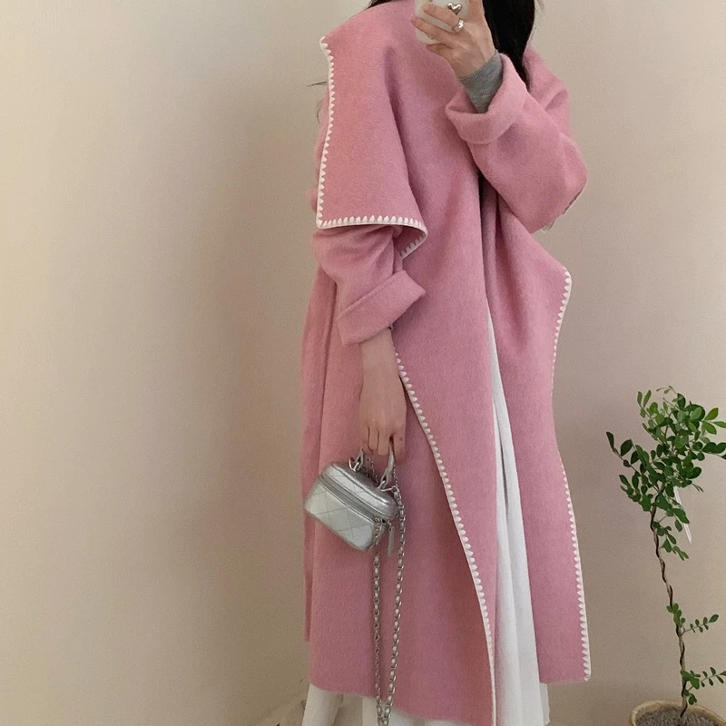 

MENINA BONITA 2023 New Fashion Cashmere Winter Jacket Women Female Coat Korean Wool Long Woolen Wool Coat Outerwear Streetwear