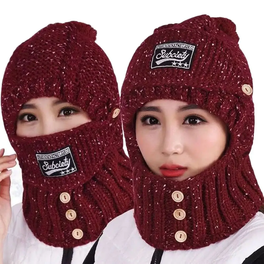 Knitted Integrated Cap Scarf Winter Warm Thickening Ear Protection Cap Soft Windproof Neck Warmer Women