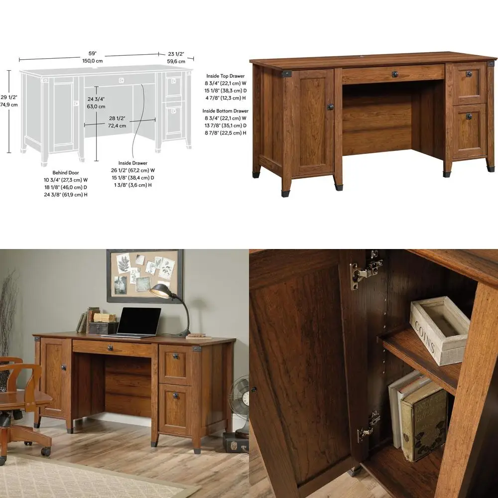 

Elegant Vintage-Style Computer Desk with Drawers Storage in Washington Cherry Finish