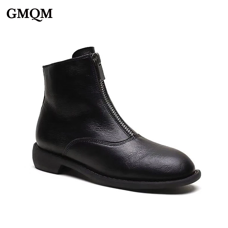 

GMQM Fashion Women's Ankle Boots Low Heel Short Fur Booties Newest Winter Plush Warm Casual Zipper Elegant Style Walking Shoes