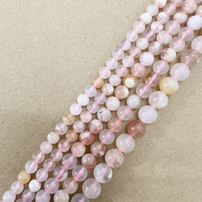 Genuine Semi-precious Natural Madagascar Sakura Agate Stone Round Loose Beads 6 8 10MM Pick Size For Jewelry Making DIY