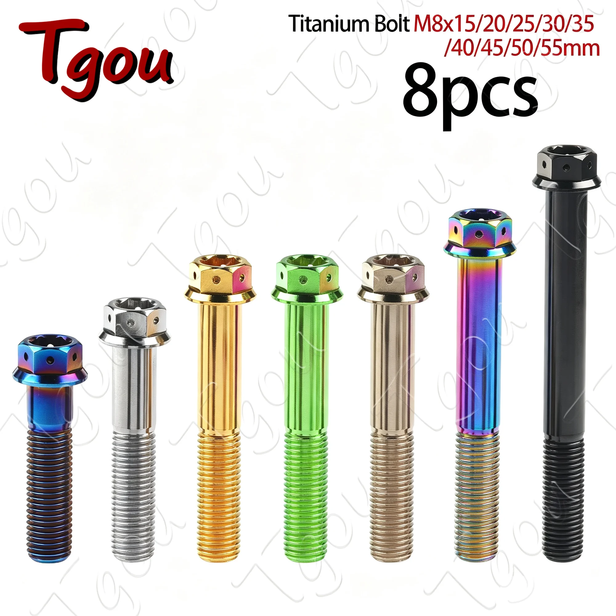 Tgou Titanium Bolt M8x15/20/25/30/35/40/45/50/55mm Flange Inner Outer Hexagon Screws for Motorcycle Disc Brake 8pcs