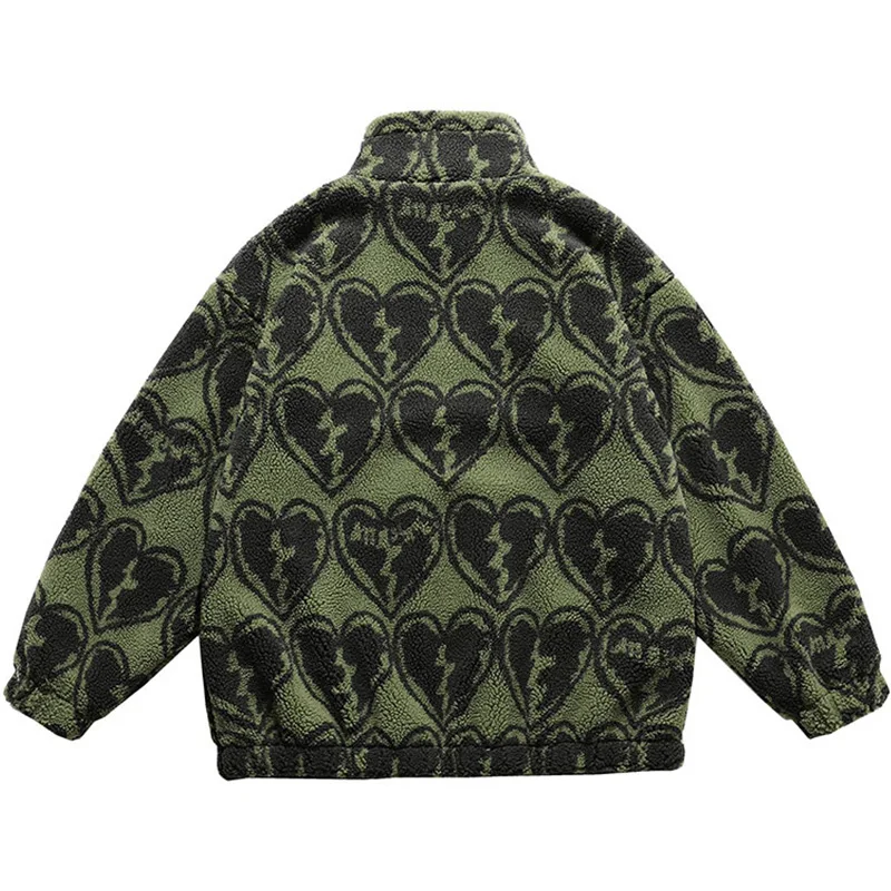 Nueva chaqueta Parka de lana de cordero para hombre, abrigo con estampado de moda, ropa de calle Harajuku, prendas de vestir exteriores de lana