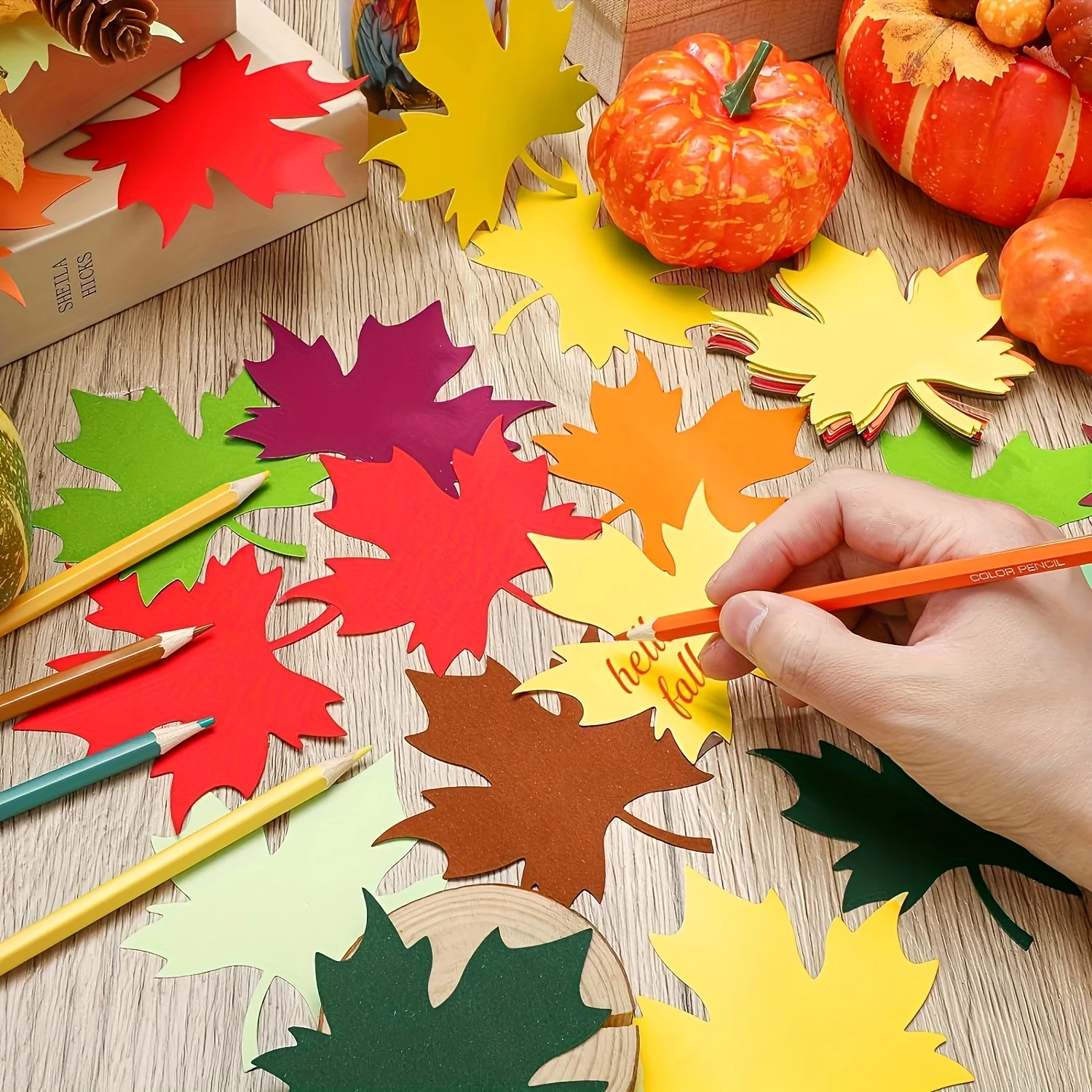 50pcs Autumn Thanksgiving Maple Leaf Greeting Cards Classroom Decorations Hand Cutting Party Supplies cards ,Thanksgiving Day