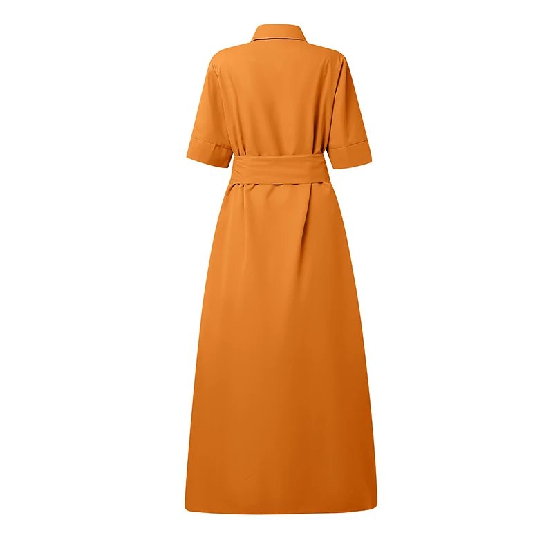 ZANZEA Damska Sukienka Maxi, Modna Długa Koszula-Sukienka Letnia z Półrękawami, z Paskiem, Streetwear 2025, Elegancka, Zapinana na Guziki, Luźna Szata