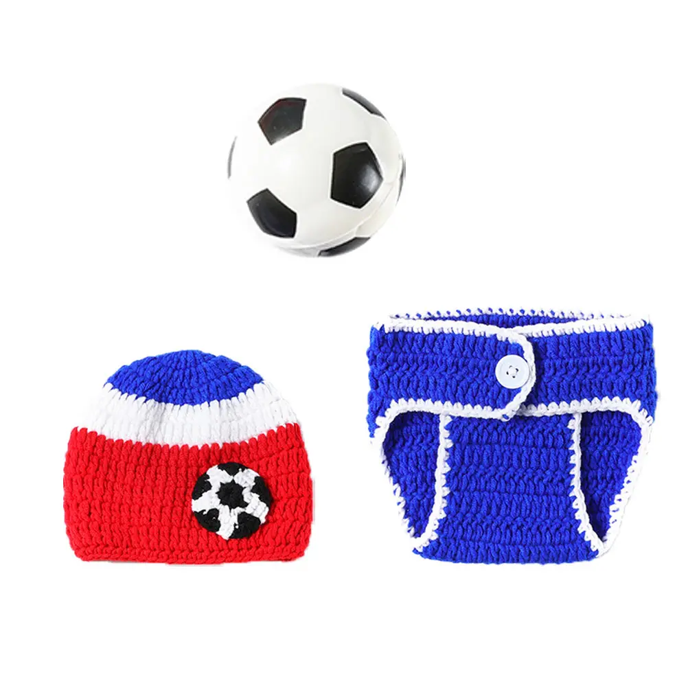 مجموعة واحدة من أزياء كرة القدم المحبوكة والسراويل القصيرة والقبعة، ملابس لطيفة لالتقاط الصور للحفلات، قماش دافئ رقيق