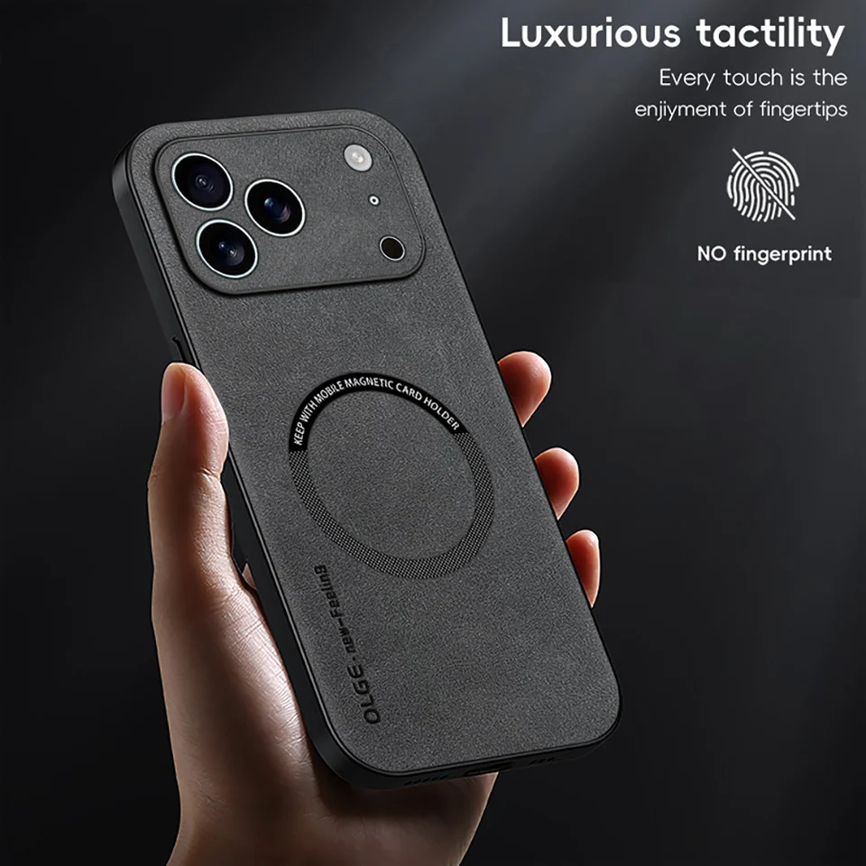 Funda de cuero con Magsafe a prueba de golpes para iPhone 17 16 15 14 13 12 11 Pro Max 16e Plus Air Carga inalámbrica magnética 6
