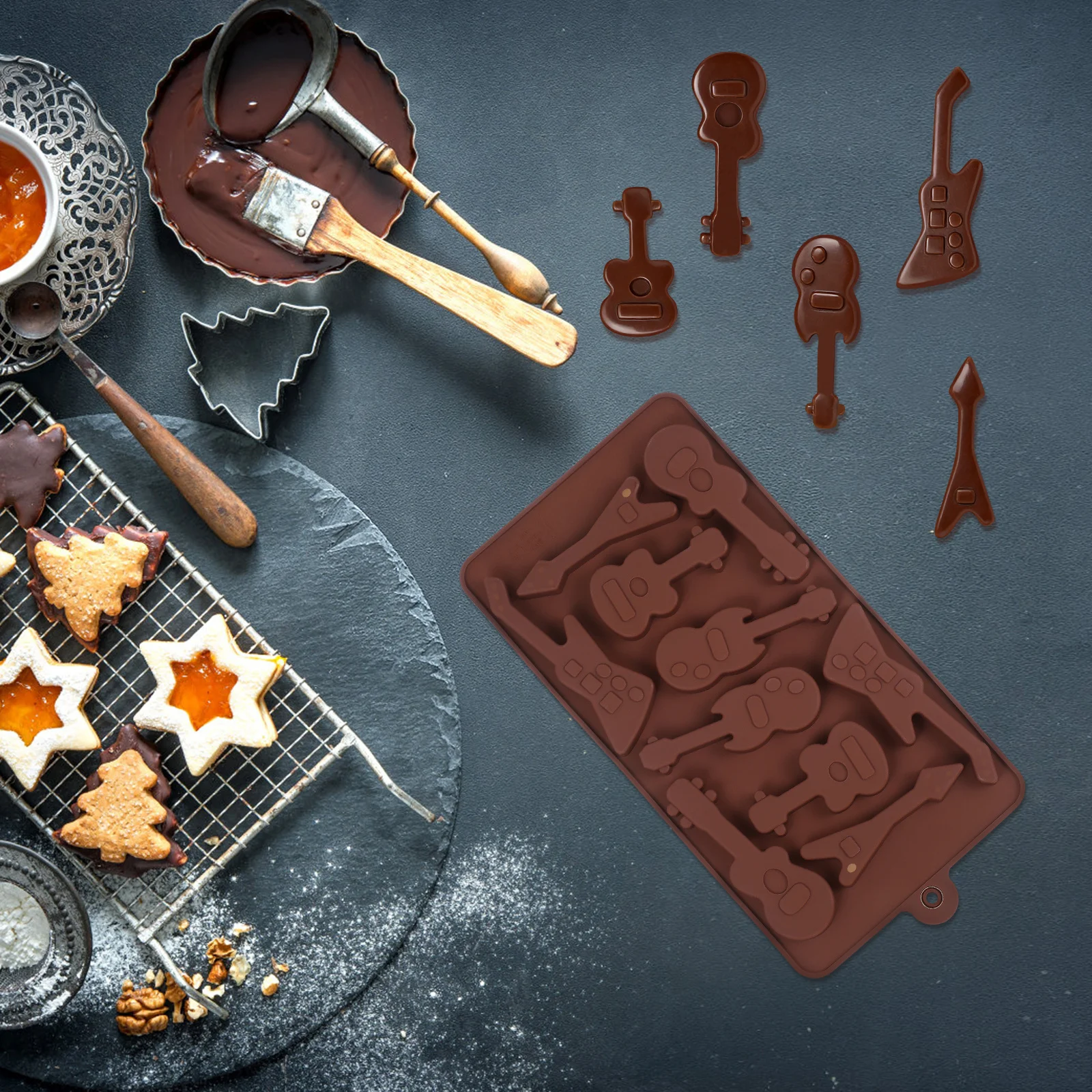 

Electric Guitar Silicone Chocolate Mold 10-Cavity Non-Stick Baking Tool For Diy Candy Cake Pudding Jelly Dessert Making