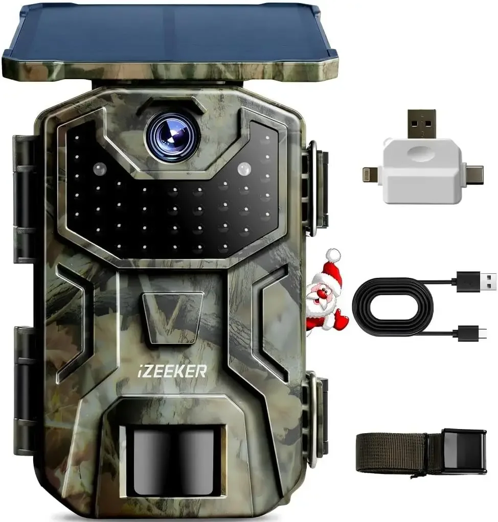 

Солнечная камера следа, 4K, 30 кадров в секунду, 48 МП, ночное видение, активируемая движением, камера безопасности для дикой природы, IP66, водонепроницаемая, без Wi-Fi, высокая емкость