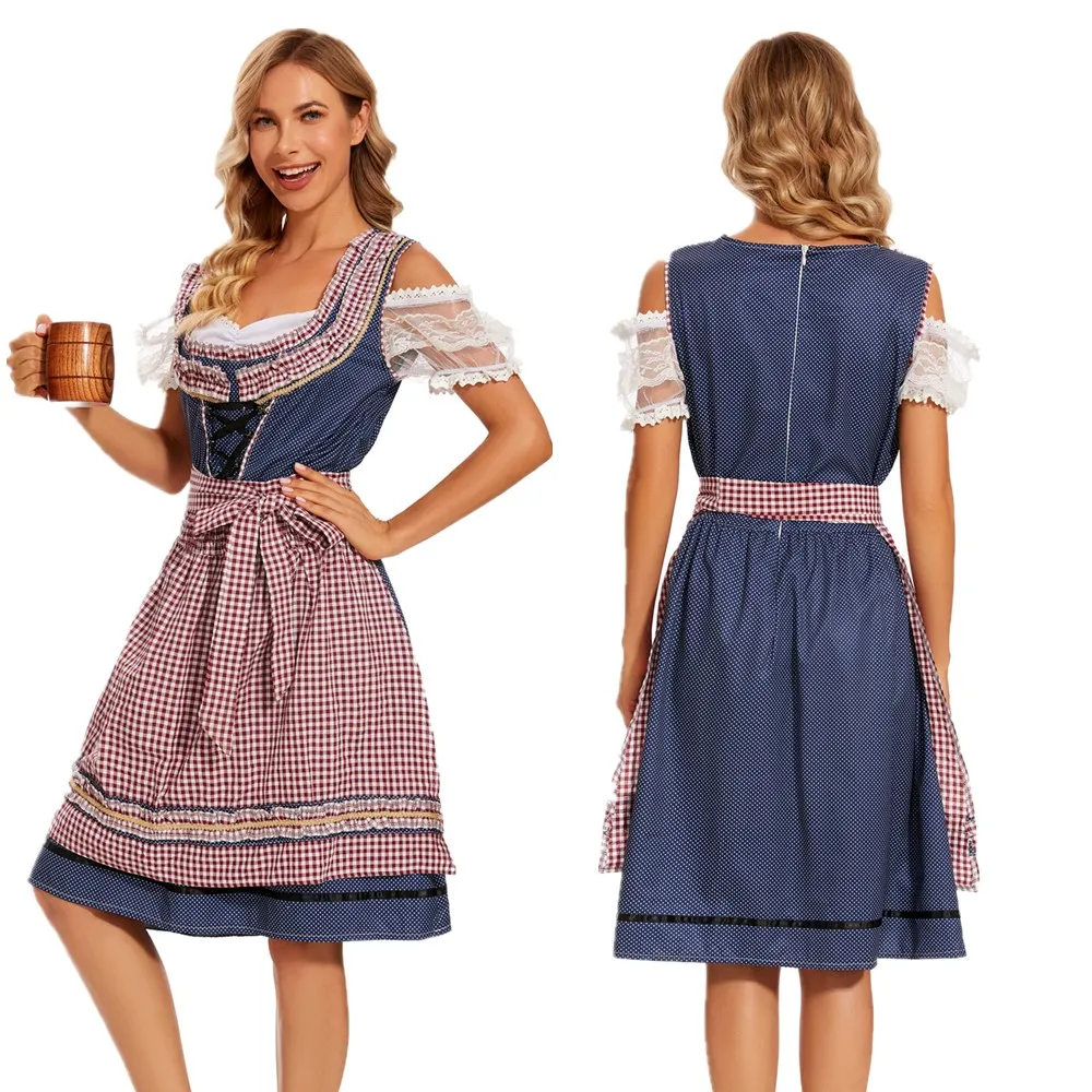 German Traditional Oktoberfest Maid Costume Cosplay Bavarian Beer Girl Checkered Party Dress