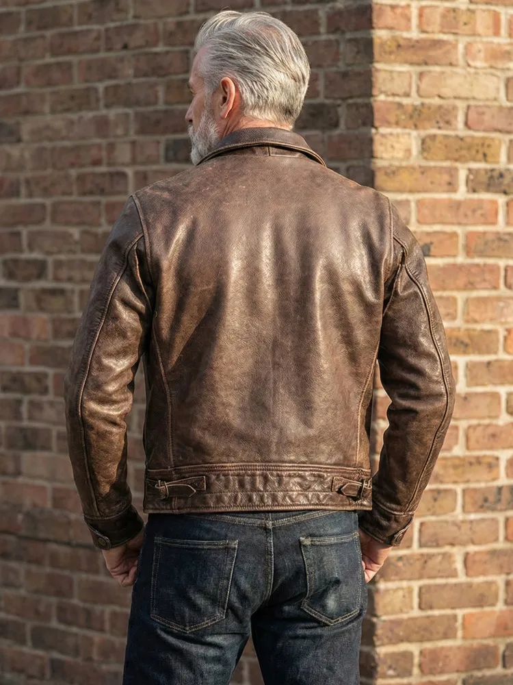American Style Male Casual Real Leather Slim Fit Short Jackets High Quality Genuine Cowhide Men Biker Jacket Zipper Vintage Coat