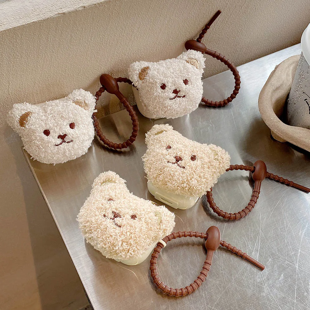 Cute Stuffed Plush Bear Earphone Case For AirPods 1 2 3 4 Pro Soft Bluetooth Headset Cover Case for Apple AirPod 2 with Keyring