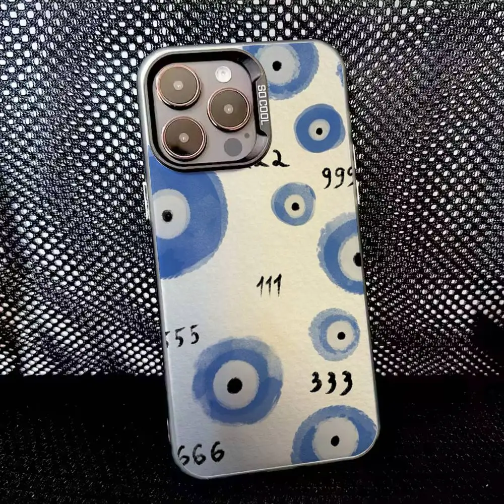 Funda de teléfono Lucky Blue Evil Eye para iPhone 16,15,14,13,12,11,8,7,Pro,Max,Plus,Mini,XS,SE Anti caída negro mate duro