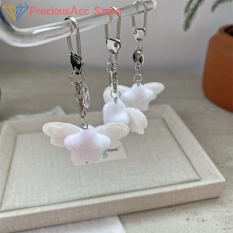 Cute Angel Wings Flocking Star Phone Chain Keychain Phone Charm Strap For Girls Vintage CCD Camera Chain Pendant