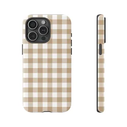 Retro Matte Brown Gingham Plaid Tough Phone Case For Iphone 17 16 15 14 13 12 11 Pro Max 13Mini 12Mini XSMAX XR X 7 8 Plus