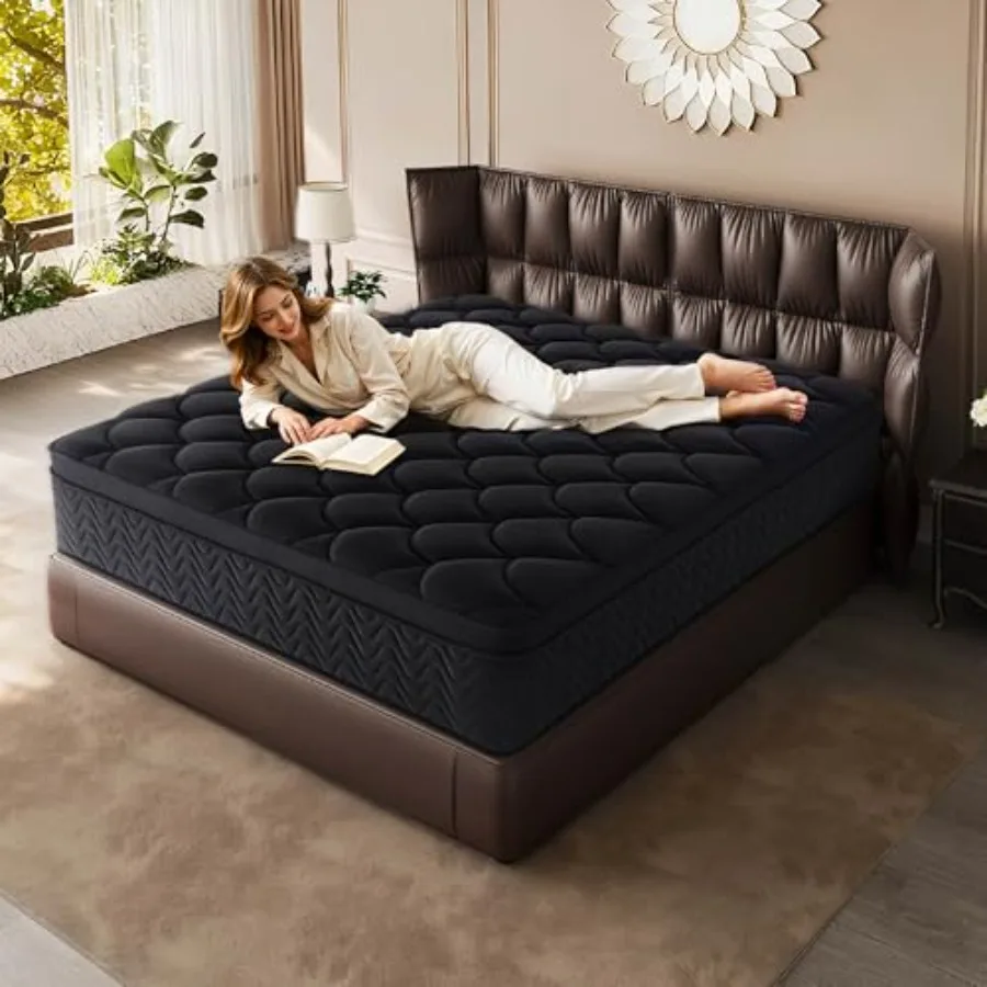 

Premium 12 Inch King Mattress - Black Diamond Quilted Individual Pocket Spring and Memory Foam Top Cooling and Pressure Relief