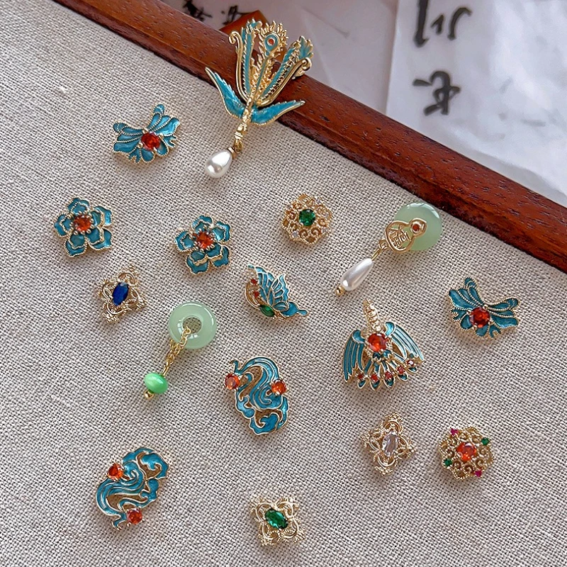 จีน Phoenix Crown Pearl Rhinestone ผีเสื้อ Peony มงคลเมฆหยกตกแต่งเล็บอุปกรณ์แต่งเล็บ