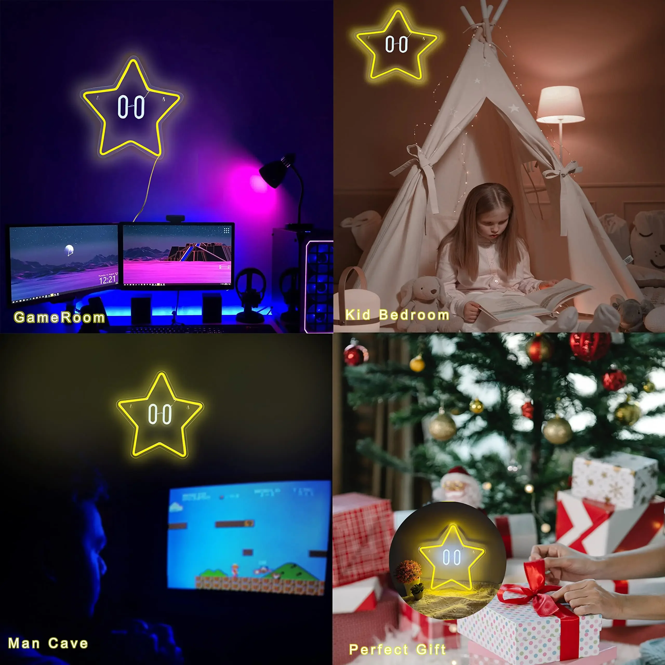Star Neon Sign Gaming Neon Sign for Game Room Decor USB Powered Dimmable Super Star Led Neon Light Sign for Boys Kids Room Decor
