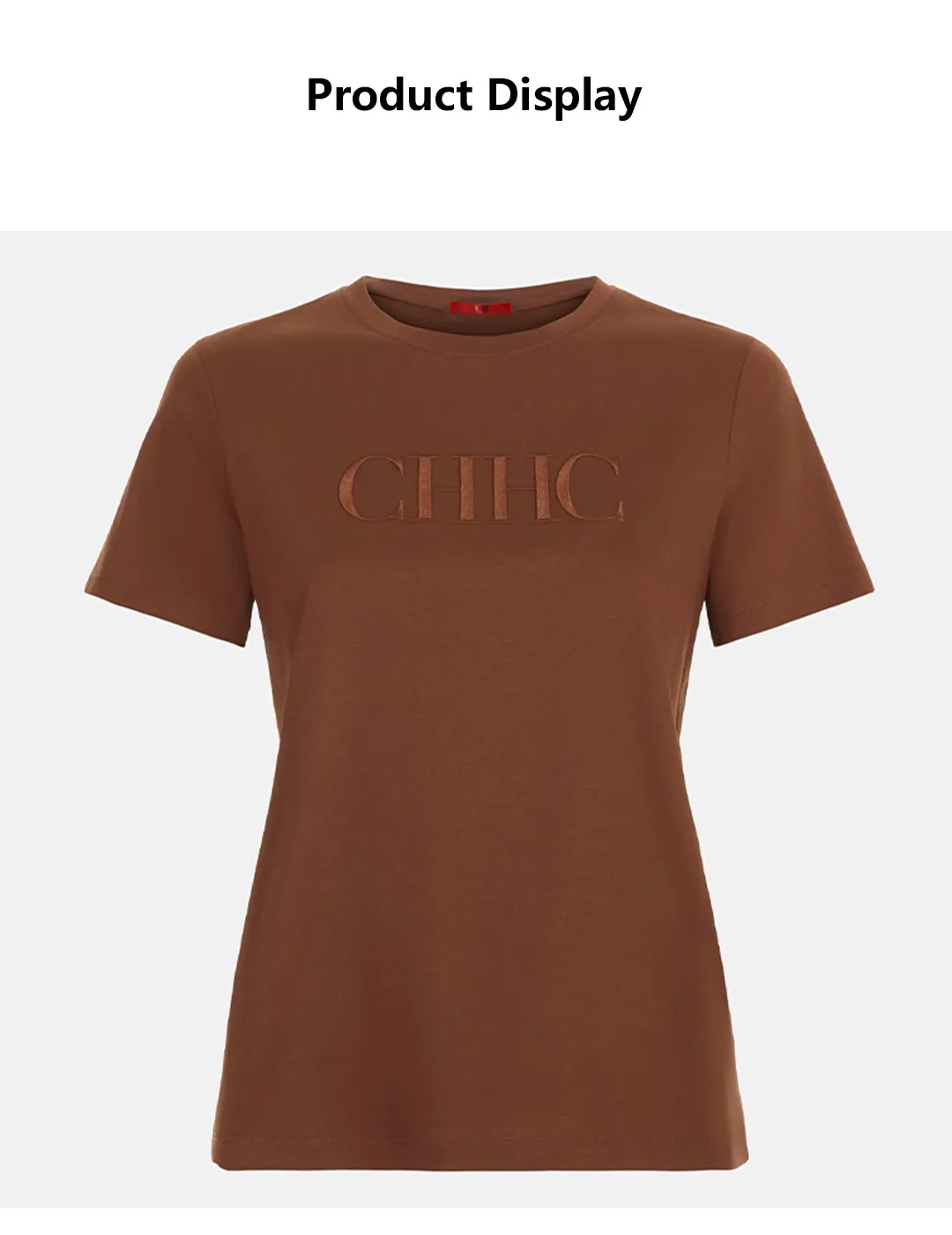 CH Premium Reine Baumwolle Besticktes T-Shirt Braun CHHC Buchstaben-Besticktes Oberteil Damen 2026 Neu Einfaches Rundhals-Basisshirt – Detail 3