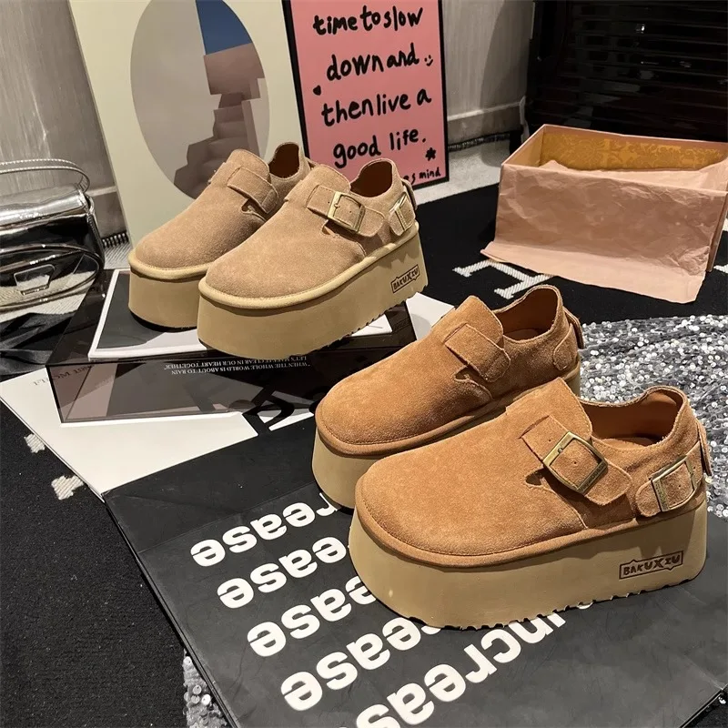 Autumn Women Round Toe Clogs Platform Flats Suede Loafers Trend Brand Designer Casual Sneakers Hot Sale Classic Zapatillas Mujer image 4