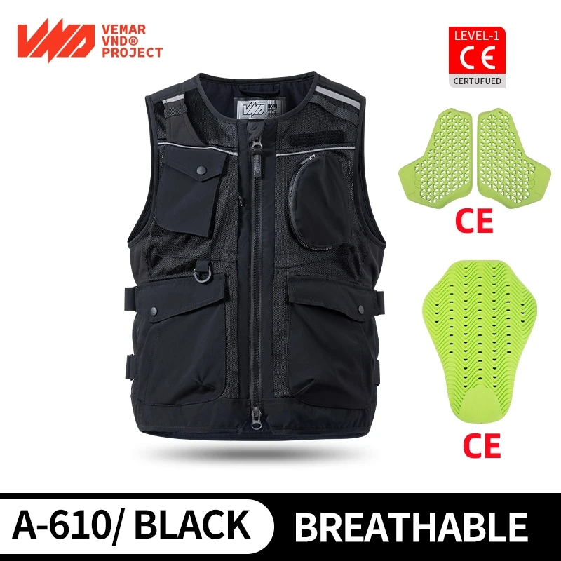 Summer Men Motorcycle Riding Tactical Hiking Fishing Vest Built in Protective Gear Waistcoat Mesh Cargo Sleeveless Jacket Vest