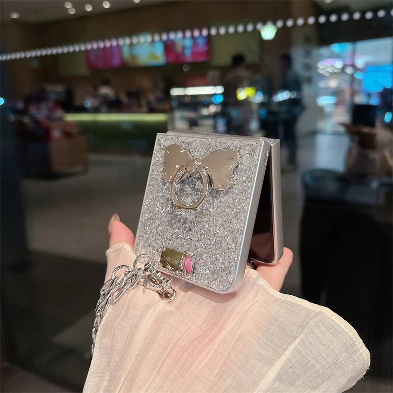 الكورية لطيف القوس الدائري قضية الهاتف لسامسونج غالاكسي Z فليب 7 6 5 Flip6 Flip7 ZFlip5 غطاء مع سلسلة بريق Kawaii حالات Funda #4