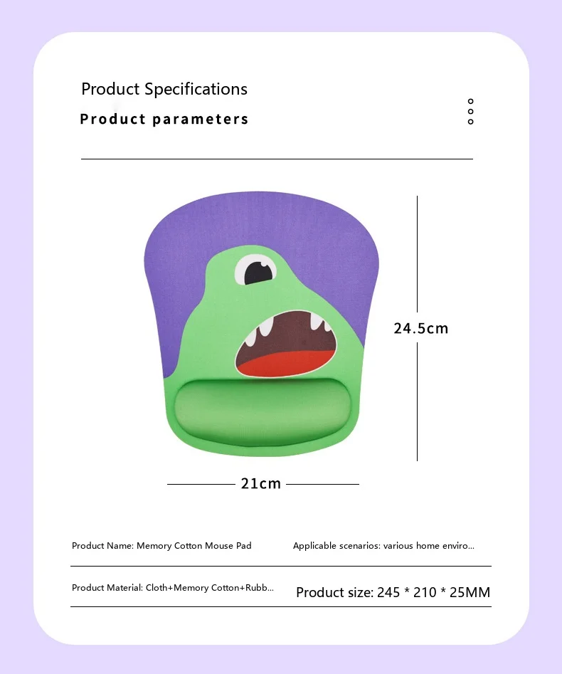 Schaumstoff-Handgelenkauflage Mauspad 6 Farben Büro Gaming Ergonomische Rutschfeste Schreibtischunterlage Niedliches Muster – Detail 7