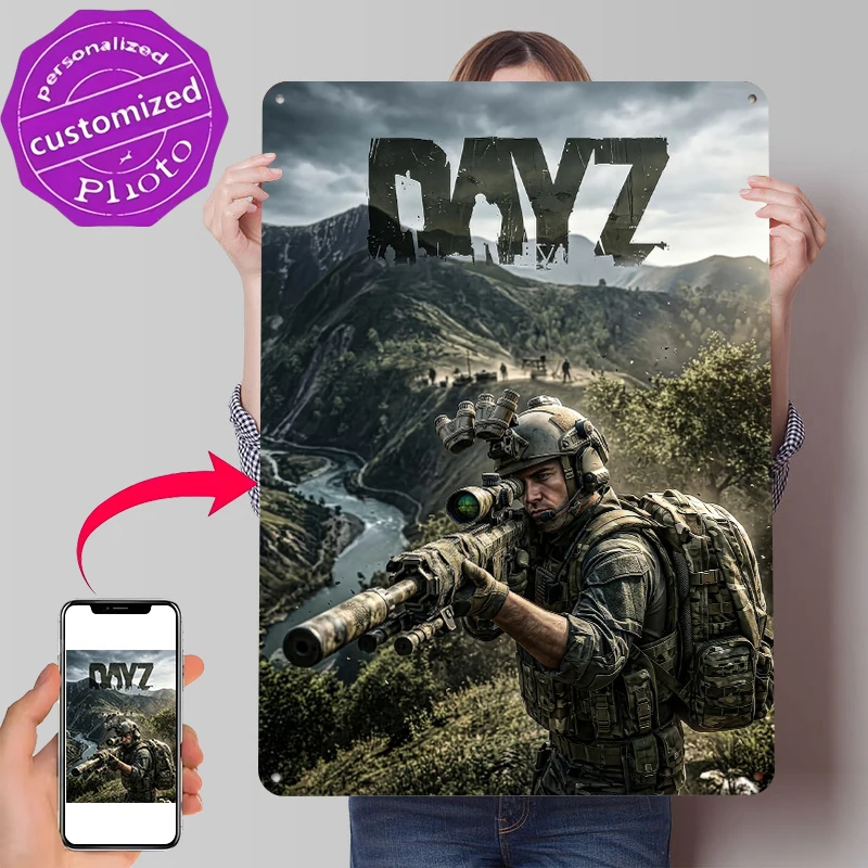 DayZ Soldier With Sniper Rifle Tinplate Poster Customized Wall Art Retro Vintage Metal Signs for Fans Living Room Decorations