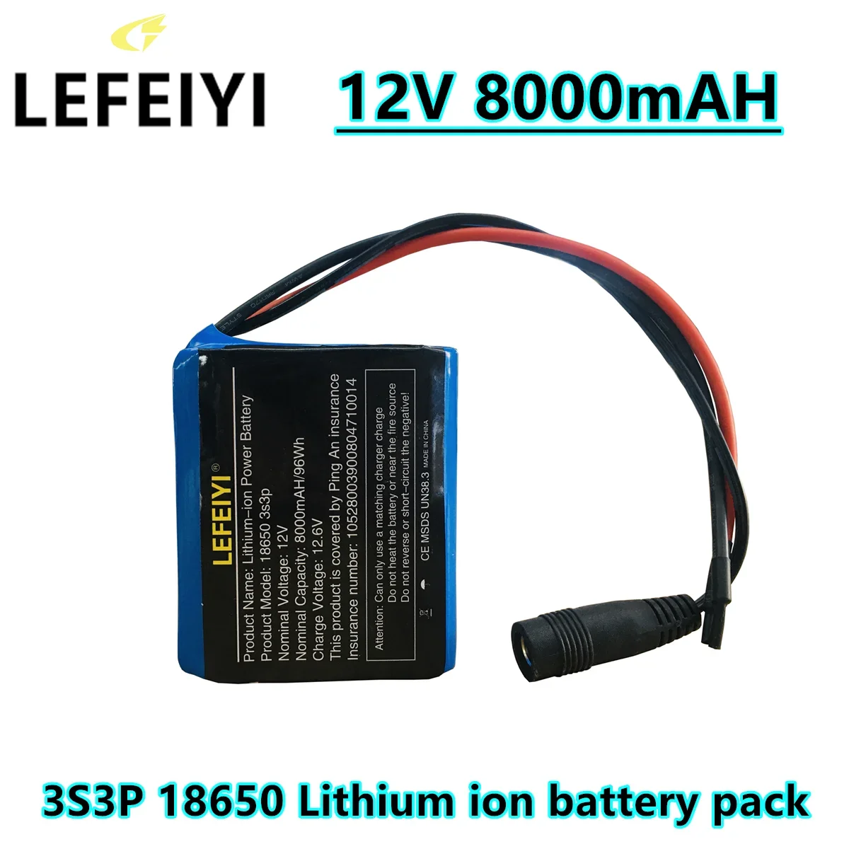 3S3P 11.1V /12.6V 8000mAh 18650 Lithium-ion Battery Pack with 5A BMS for LED Lamp Light Backup Powe Etc+12V  Charger