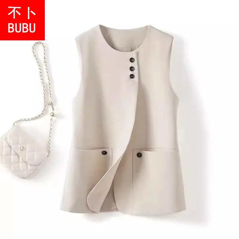 

Жилет в рубчик, женский жилет, новая весенняя куртка без рукавов с круглым вырезом 2024