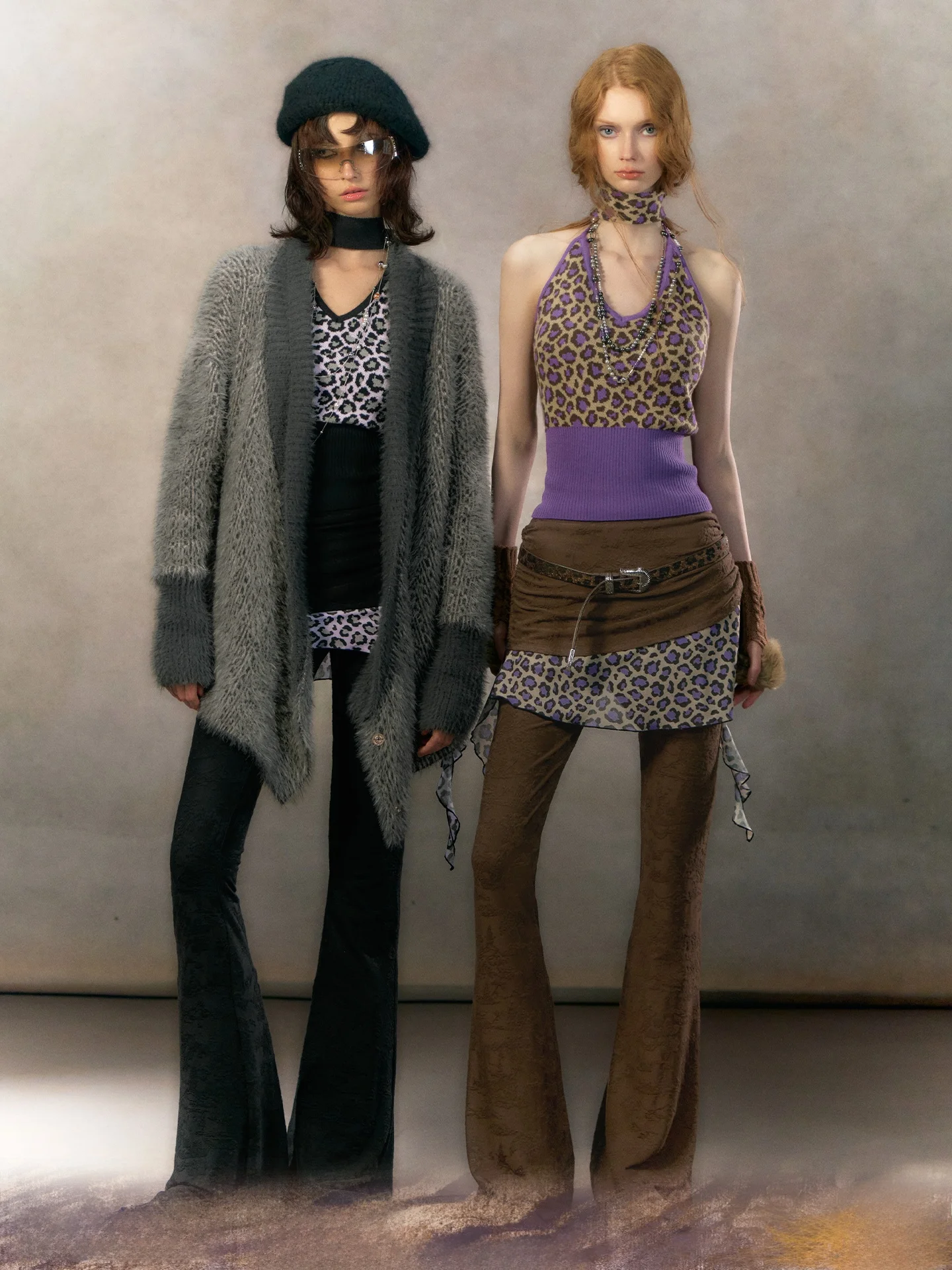 

Комплект OfAkiva Y2K: кардиган в стиле ретро с леопардовым принтом и юбка-брюки (эффект двухслойности), зимний, модный, женский, с высокой талией, длинный рукав...