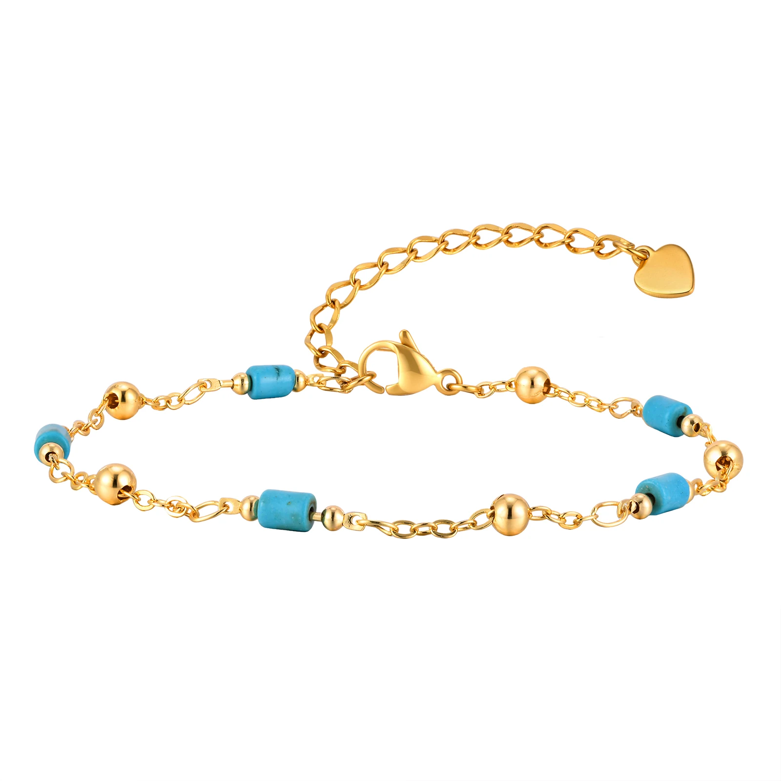 Handmade Turquoise Bead Anklet for Women, Adjustable Summer Beach Boho Style Foot Jewelry