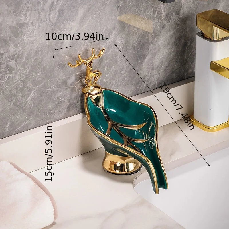 

Self-draining Soap Dish Leaf Shaped Soap Box With Deer Decoration Soap Holder For Bathroom