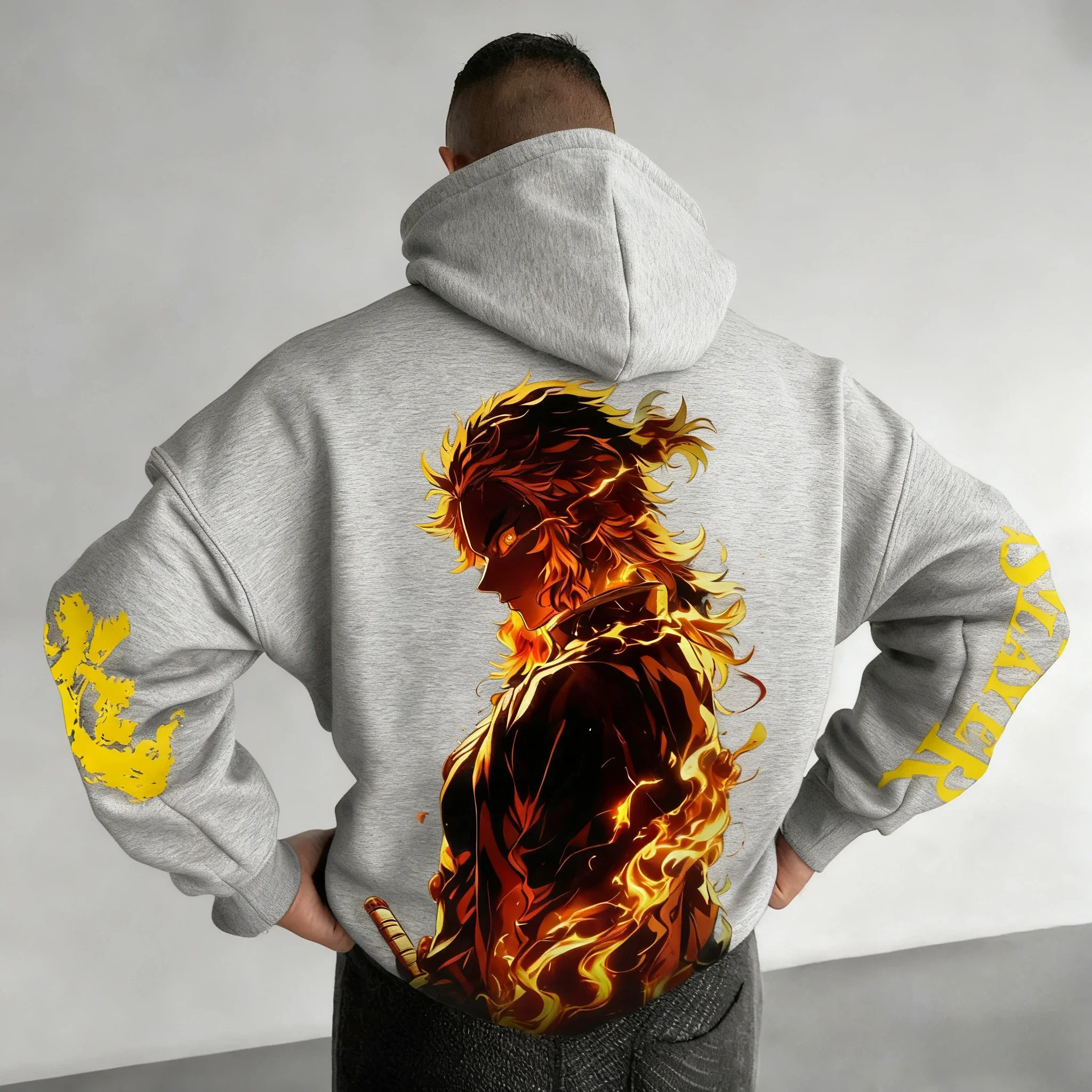 Demon Slayer 2026 Otoño/Invierno Sudadera con capucha para hombre Rengoku Kyoujurou Anime impreso deportes Casual Harajuku suéter para padres e hijos