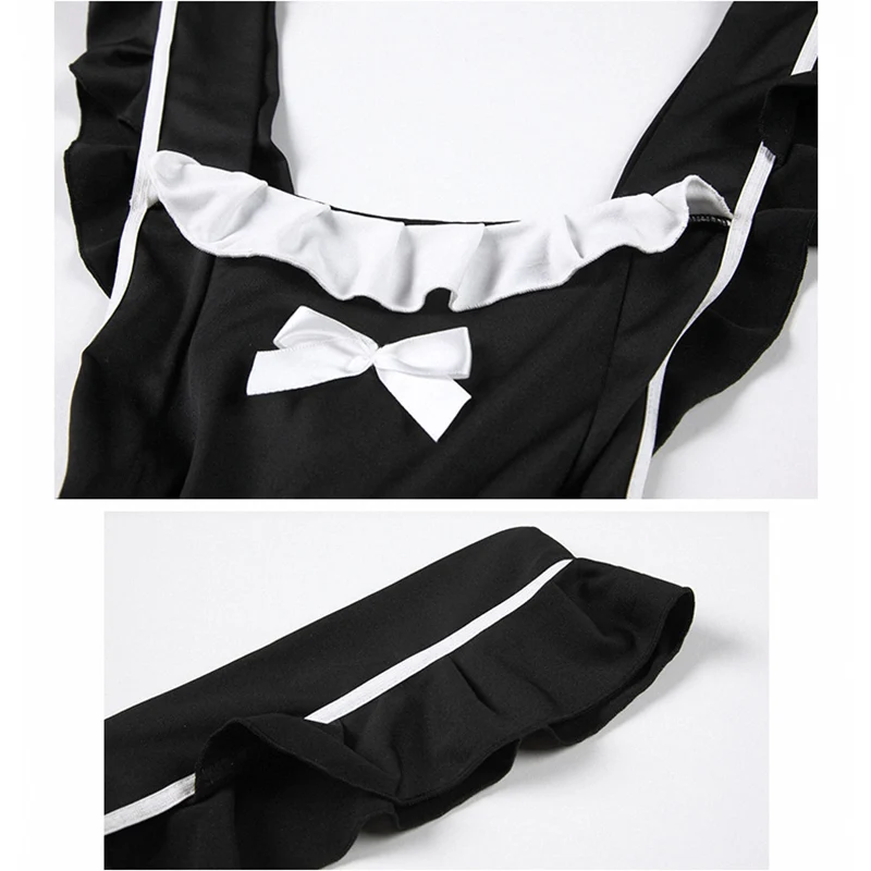 Woman Sexy French Maid Apron Black With Pockets Chef Uniform Temptation Pajamas Couple Sex Suit Nightdress Pinafore Bib Home