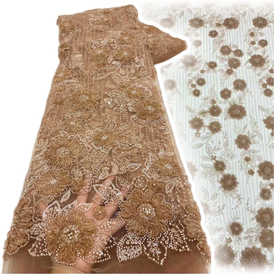 

Elegant African Sequins Lace Fabric, Latest French And Nigerian Beaded Lace Fabric, Suitable For Women's Evening Dresses. 2026